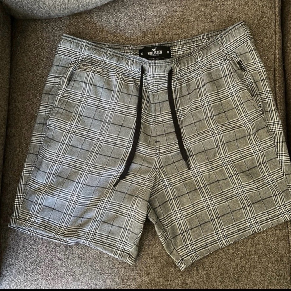 Hollister Plaid Shorts Men’s Medium Black White Drawstring Casual